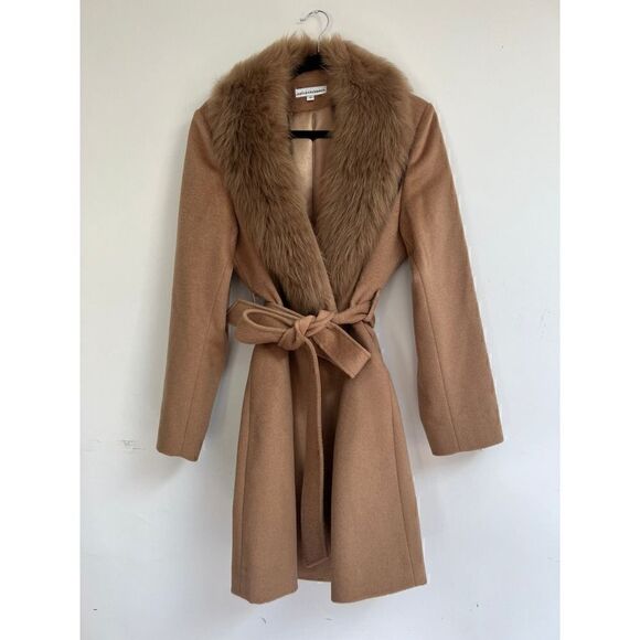 Toscana Genuine Lamb Shearling Collar Wool Blend Coat Sofia Cashmere Size Large - Picture 3 of 7